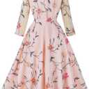 Mesh 3/4 Sleeve Floral Embroidery Dress for Women Flower Embroidered Tulle Prom Dress Illusion Cutout Back Homecoming Dresses, 2XL