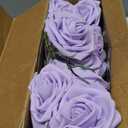 N&T NIETING Artificial Flowers 50pcs Real Looking Dusty Purple Foam Fake Roses with Stems for DIY Wedding Bouquets Bridal Shower Centerpieces Arrangements Party Tables Decorations