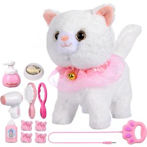 Interactive Kids Toy: Touch & Voice Controlled Remote Control Cat, Lifelike Walking, Meows & Wags Tail, Ages 3-7 (White)