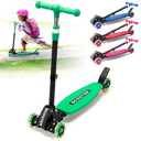 Kick Scooter for Kids Age 3-7 8-12, Light Up 3 Wheeled Scooters,Lean-to-Steer,Three Adjustable Height Scooter for Kids, Foldable,Safe Stable Ride for Girl Boy Kid up to 170 LB - Green