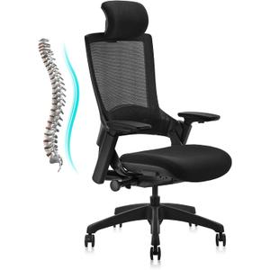 CLATINA Ergonomic High Swivel Executive Chair with Adjustable Height Head 3D Arm Rest Lumbar Support and Upholstered Back for Home Office Black Mesh/High Back