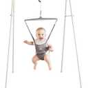 Jolly Jumper Classic (Grey) with Stand - Original Baby Jumper, Indoor and Outdoor Exercise Saddle Seat, Adjustable Height, for Infants up to 28lbs