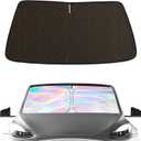 Iridescent Windshield Sun Shade Custom Fit Tesla Model 3/Y, Upgrade 5 Layers 480T Laser Titanium Silver Window Car Sunshade, Mirror Cut-Out, Rhombus Lattice Shades for Front Window, Block UV Rays Heat