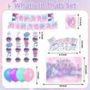42Pcs Demon Movie Birthday Party Decorations Include Cake Topper Cupcake Toppers Music Singer Happy Birthday Party Pink and Purple Flag Banner and Balloons Backdrog
