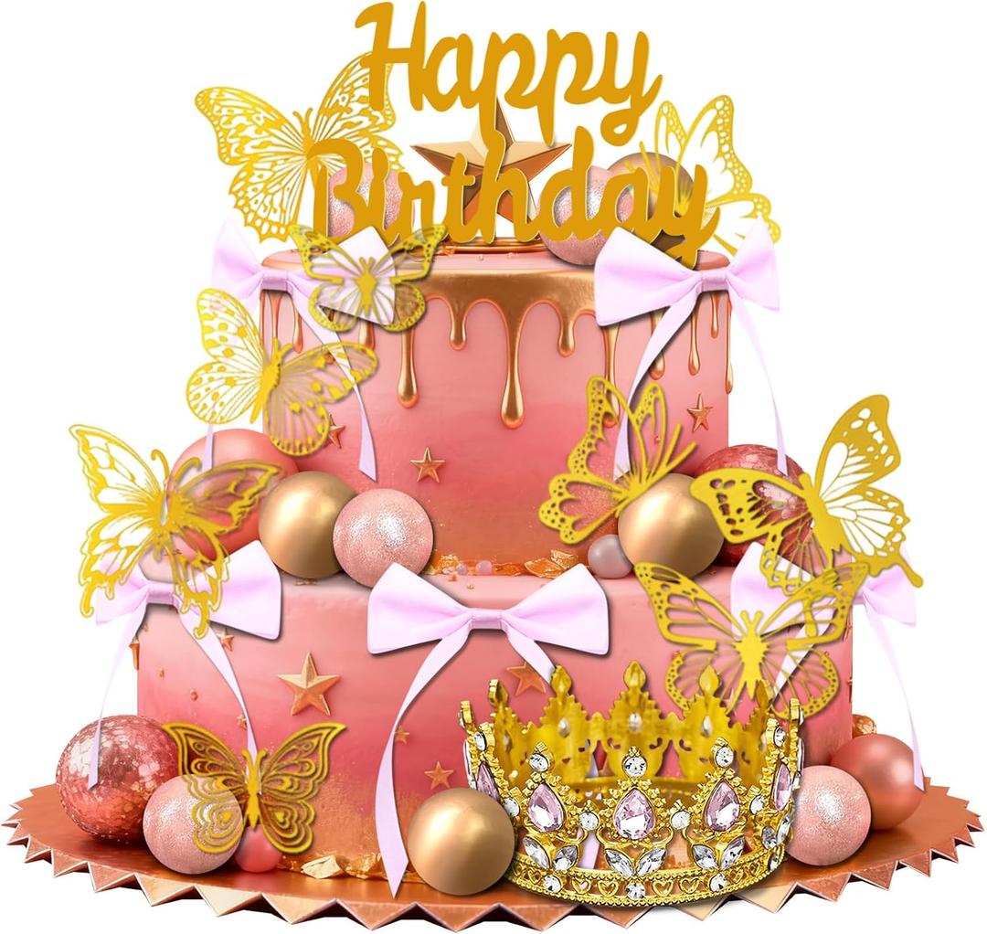 Crown Cake Topper Wedding Cake Toppers Boho Cake Decorating (Pink), Miniature