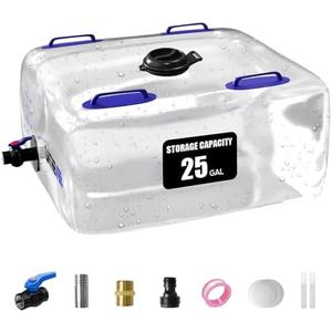 LATHEVEE Water Storage Bladder, 25 Gallon Portable Water Tank, Collapsible Water Storage Containers with Spigot, Large Capacity Water Bag for Emergency Water Storage, Garden, Camping - Transparent
