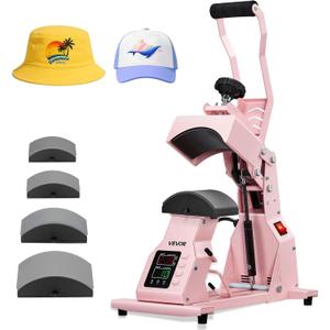 VEVOR Hat Heat Press Machine, with 4pcs Interchangeable Platens, Precise Temperature and Time Control, Hat Press for HTV Iron On and Sublimation Projects, for Caps, Headbands, Cuffs, Face Masks, Pink