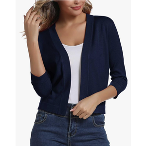 Urban CoCo Women's 3/4 Sleeve Cropped Cardigan Sweater Elegant Shrugs for Women, L