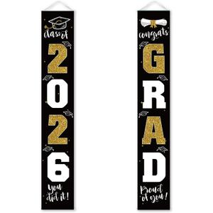 Graduation Decorations 2026 Banner Porch Sign Black Gold for Class of 2026 Graduates Party Supplies