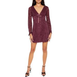 Forever 21 Womens Lace Bow Mini Dress (Medium, Red)