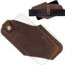 TobbinGear Left-Handed Leather Cell Phone Holster with Belt Clip, Universal Phone Holster for Men Belt Holder, Leather Case for iPhone, Samsung Galaxy Phones, Dark Brown, Medium
