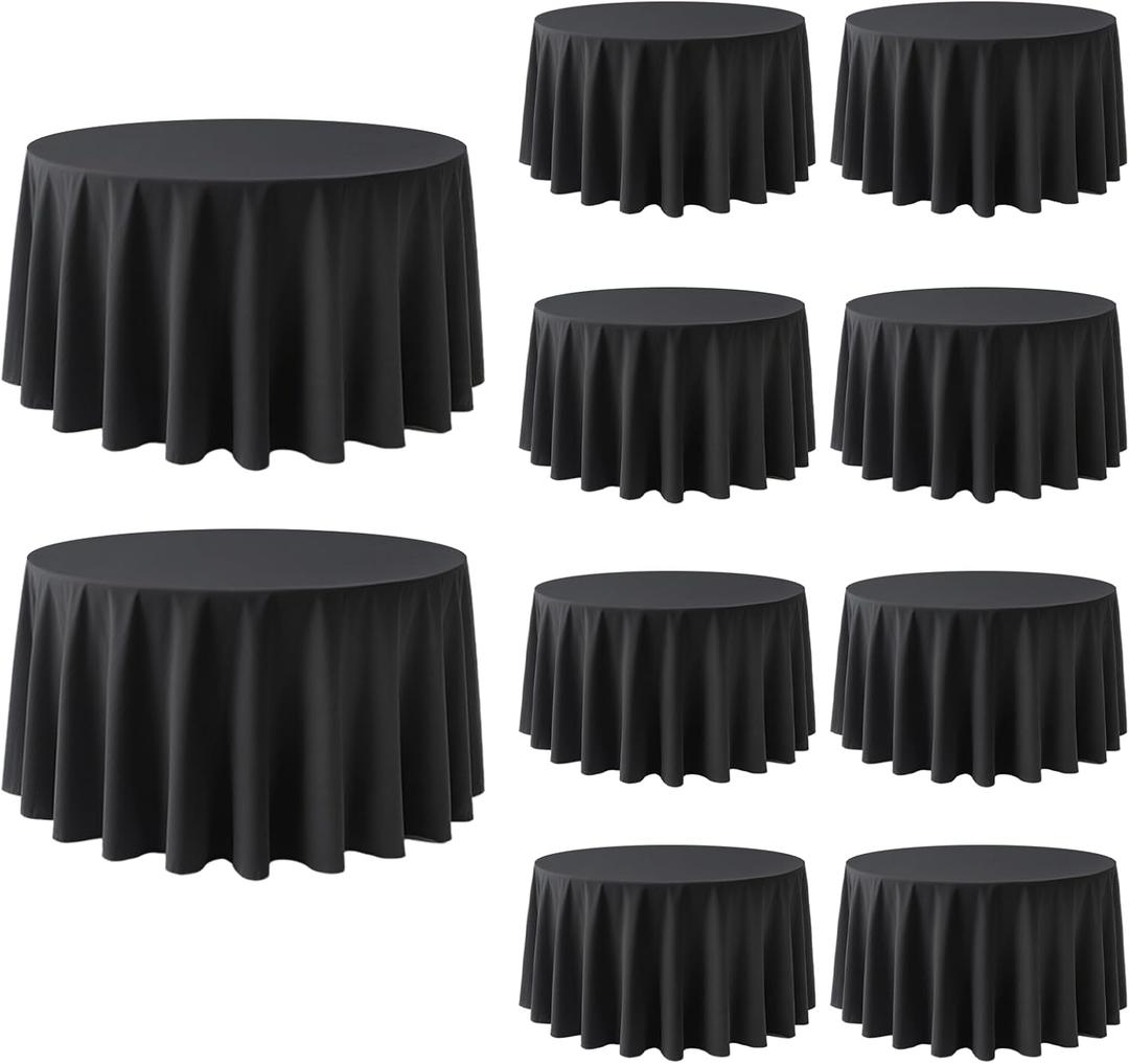 10 Pack Black Round Tablecloths 120 Inch Round Table Cloth Wrinkle Resistant Black Tablecloth Washable and Reusable Polyester Fabric Table Covers for Banquet Wedding Party Dining Buffet