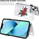 LETO for iPhone 13 Mini Case,Flip Folio Leather Wallet Cover with Fashion Flower Designs for Girls Women,Built-in Card Slots Kickstand Protective Shell Roses and Marble