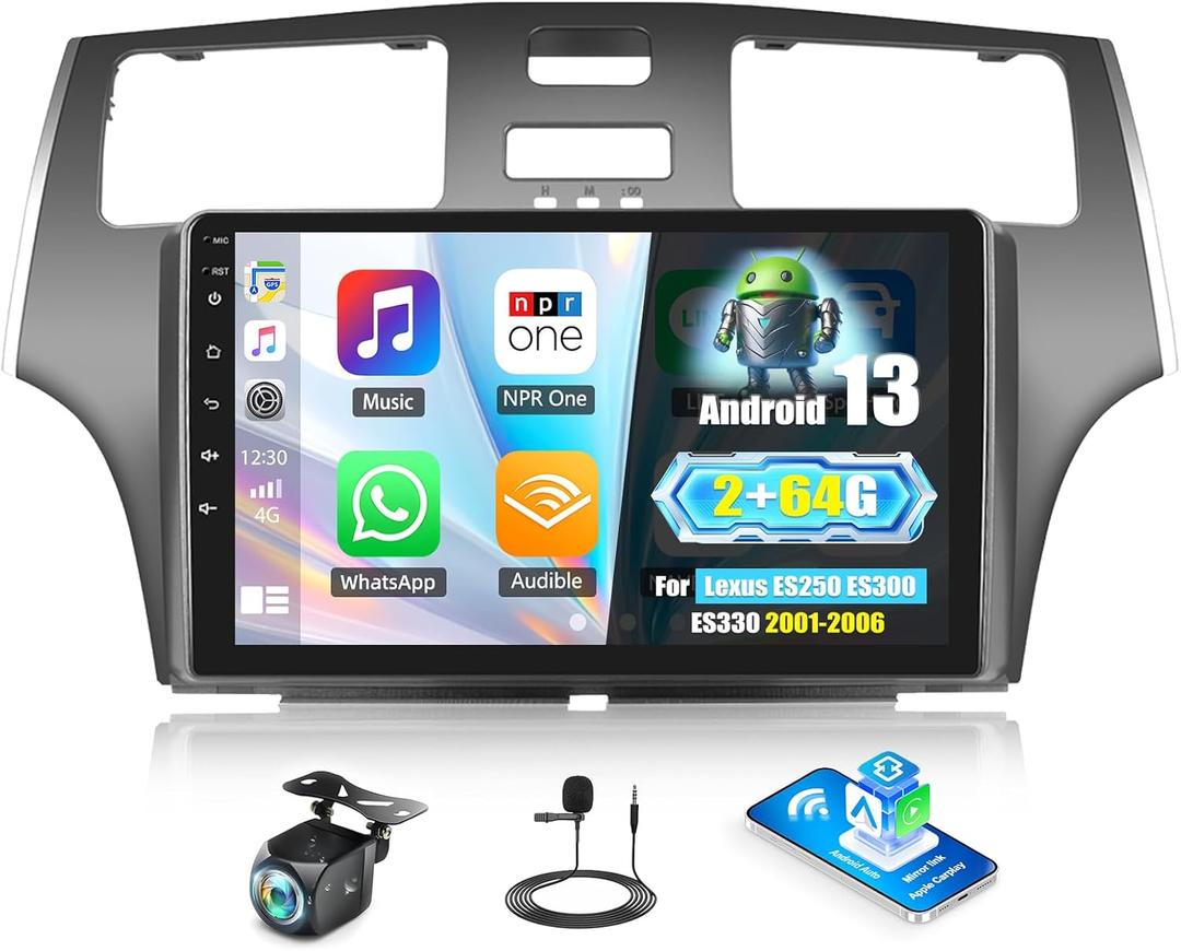 SIXWIN Android Car Stereo for Lexus ES250 ES300 ES330 2001-2006 with Carplay Android Auto Mirror Link 9 inch Touchscreen with GPS Navigation WiFi 26UI Bluetooth FM Backup Camera (2G+64G)