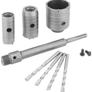 QWORK Concrete Hole Saw Kit, 7 Pcs Cement Stone Drill Bit Sets, Shank with (30mm 40mm 60mm) Cutting Diameter, 8 11/16" Connecting Rod, 3 Center Drill Bits, for Brick Stone Wall Drilling