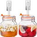 JILLMO 1 Liter Fermentation Jar, Square Glass Fermenting Kit for Making Sauerkraut, Hot Sauce, Mead, Cider and More, Pack of 2, 5.9 x 4.4 inches