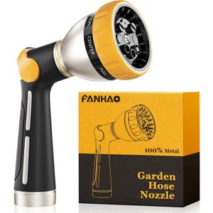 FANHAO Garden Hose Nozzle, 100% Heavy Duty Metal Spray Nozzle with Thumb Control, High Pressure Water Nozzle with 8 Adjustable Spray Patterns for Watering Plants, Washing Cars and Showering Pets