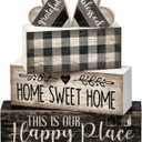 Moucuny 4 Pcs Farmhouse Kitchen Decor Black and White Farmhouse Tiered Tray Decor Home Sweet Home Centerpiece Wooden Heart Rustic Valentines Day Block Sign for Kitchen Shelf Valentines Gift Decoration
