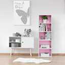 Furinno LUDER Book Shelf, 5-Tier Bookshelf, Bookcase with Open Shelves, 9.4 x 15.8 x 52, Easy Assembly, for Living Room, Bedroom, Home Office, White/Pink