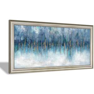 Blue Wall Art Abstract Painting: Abstract Canvas Wall Art - Navy Blue Framed Canvas Artwork for Living Room Wall Decor - Large 60"x30"