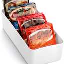 BSTKEY Seasoning Packet Organizer, Food Storage Organizer with Divided 4 Bamboo Wood Compartments, Plastic Storage Caddy for Kitchen Pantry Cabinet, Kitchen Organization Bin for Snacks Spice Packets (White), 10.4"L x 5"W x 3.1"H