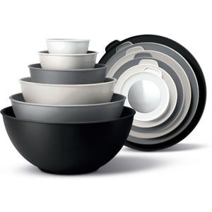 COOK WITH COLOR Mixing Bowls with TPR Lids - 12 Piece Plastic Nesting Set includes 6 Prep and Lids, Microwave Safe Bowl (Black Ombre)