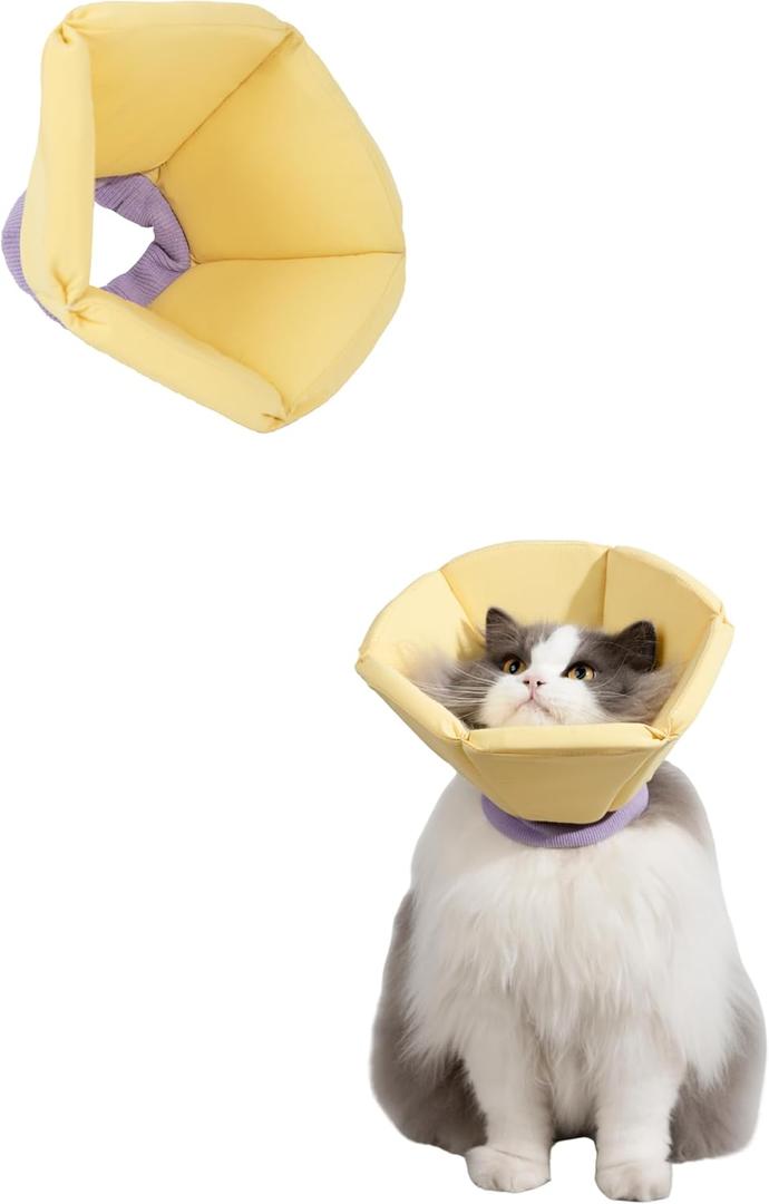 Lightweight Cat Cone Collar, Waterproof Soft Recovery E-Collar for Cats & Small Dogs, Adjustable Protective Elizabethan Collar to Prevent Licking & Biting, Easy-Clean Quick-Dry Design, Yellow M Size (Yellow, M)