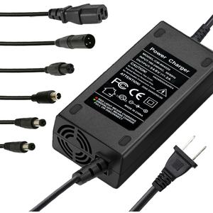 54.6V 2A Charger Power Supply Aadapter 6 Plugs for Scooter 48V Li-ion Battery, DC 5.5 * 2.1/ DC 5.5 * 2.1/ 8mm 3 Prong/ 8mm RCA/ 3-Pin Male XLR Connector/IEC Plug