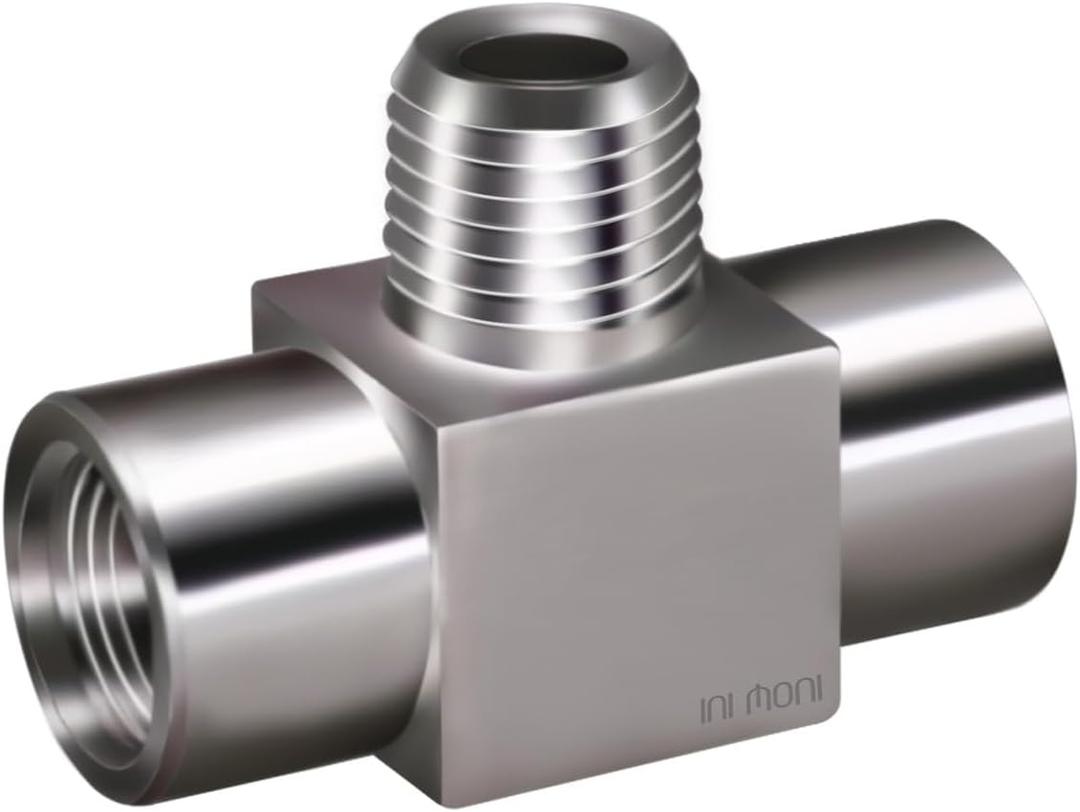 Stainless Steel 304 Tee Pipe Fitting, NPT 1/4 Female x Male x Female Thread, 3-Way T Adapter, Heavy Duty 4350 PSI, for Fuel System and Air Supply Line