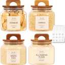 4 Pack Glass Pantry Storage Containers with 132 Pantry Labels - 37 FL OZ Kitchen Glass Canisters with Bamboo Airtight Lids - Farmhouse Glass Pantry Jars for Cookie, Rice, Pasta, Cereal, Bath Salt