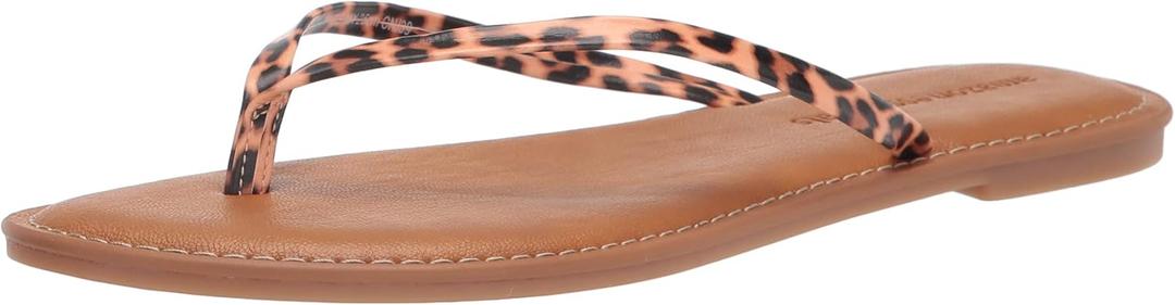 Amazon Essentials Women's Thong Sandal (14, Light Brown Leopard)