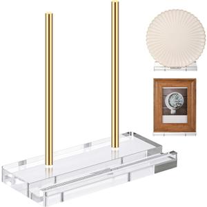 Tabletop Acrylic Display Stand Clear Easel Acrylic Book Display Holder Artwork Storage Rack for Picture Plate Frame Albums Record Magazine Tablet Canvas Board(Gold,7.8 x 3.5 x 7.8 Inch)