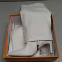 Knee High Boots Women Fold Over Boots Pointed Toe Stiletto Heel Long Shark Tall Boots with Zipper (6.5, White Pu)