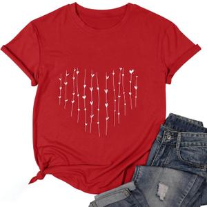 Valentines Shirt for Women Cute Love Heart Tshirts Casual Hearts Graphic Tee Tops for Her (Red, XL)