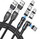 AUFU 6 in 1 USB C Magnetic Charging Cable 6ft/2m 2Pack PD 100W USB/C to USB C Micro USB Magnetic Charger Cable Fast Charging Data Transfer for Laptop/Tablet/Phone (Black)