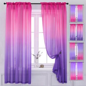 Yancorp 2 Panel Sets Bedroom Curtains 96 inch Length Sheer Curtain Pink Purple Ombre Curtains Rod Pocket Drapes for Girls Living Room Mermaid Bedroom Nursery Kid Window Decor(Pink Purple, 40"x96")
