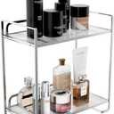 Bathroom Countertop Organizer, 2 Tier Acrylic Tray Vanity Counter Skincare Organizer Shelf, Kitchen Under Sink Standing Rack, for Counter Trays, Perfume, Display, Lotion, Cosmetic (Silver, 2 Layer) (2 Layer (5.7" x 3" x 10.8"))
