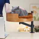 Cat Bed Desk with Pet Mat, Cat Hammock for Desk, Cat Bed Desk with Wooden Bowl, 360 Rotation and Adjustable Height, Coffee