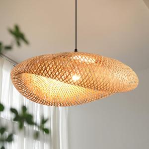 23.64in Bamboo Chandelier Boho Rattan Pendant Lighting Large Wicker Light Fixtures Bohemian Hand-Woven Hanging Ceiling Lights for Kitchen Island Dining Living Room Restaurants Bedroom Cafe