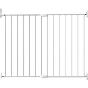 Adjustable Pet Safety Swing Gate, Hardware-Mounted Metal Gate for Stairs and Doorways, Secure Latch for Pets (White, 24"-40.5" W x 28.75" H)