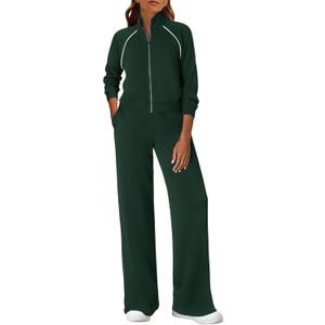 PRETTYGARDEN Womens 2 Piece Outfits Sweatsuits 2026 Fall Full Zip Sweatshirts Workout Pants Matching Lounge Sets Tracksuits (Green, S)