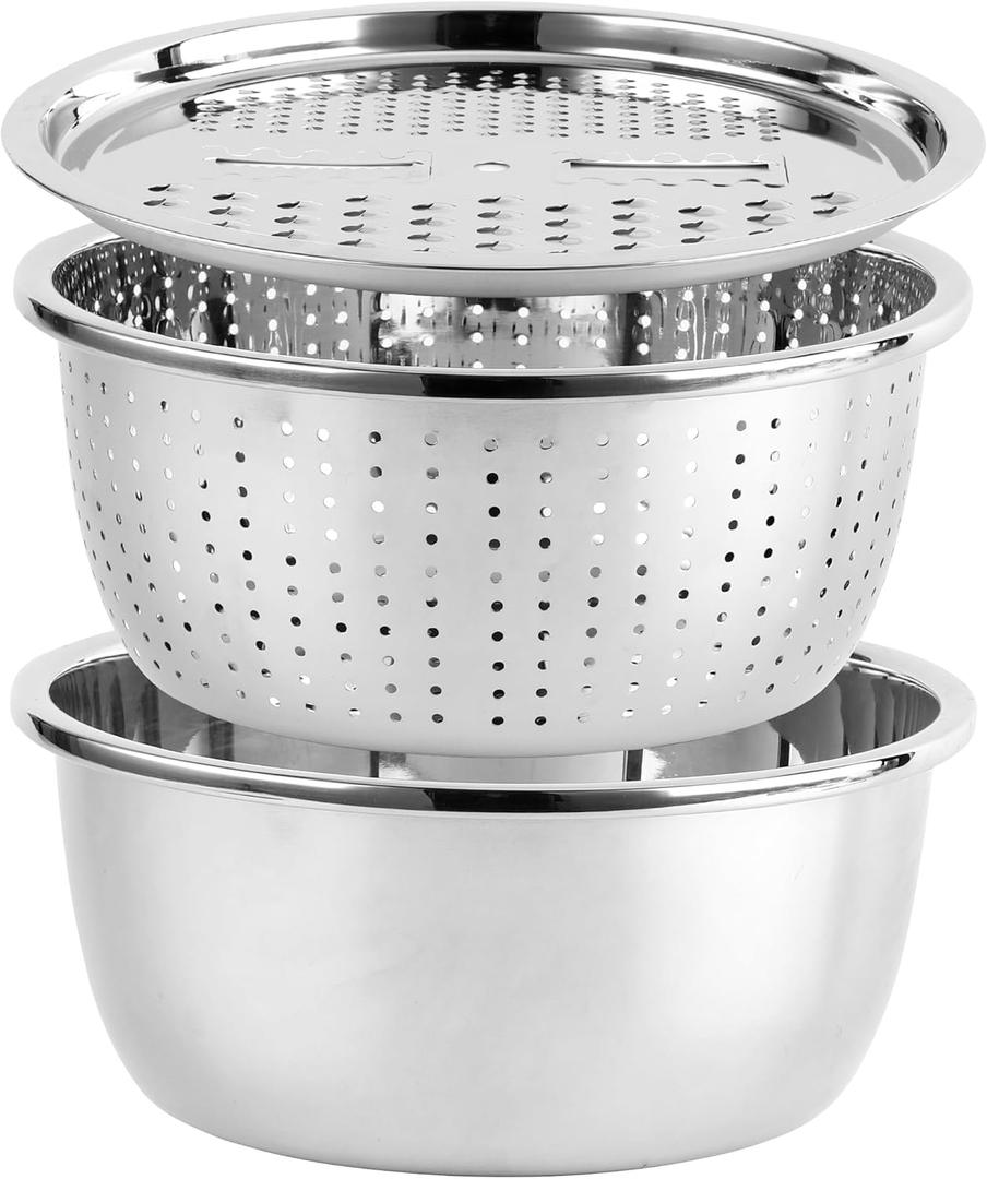 COOK WITH COLOR Stainless Steel Mixing Bowls Set - Nesting Bowls with Non-Slip Bottom and Easy-Grip Handles, Silver, 3 Pieces