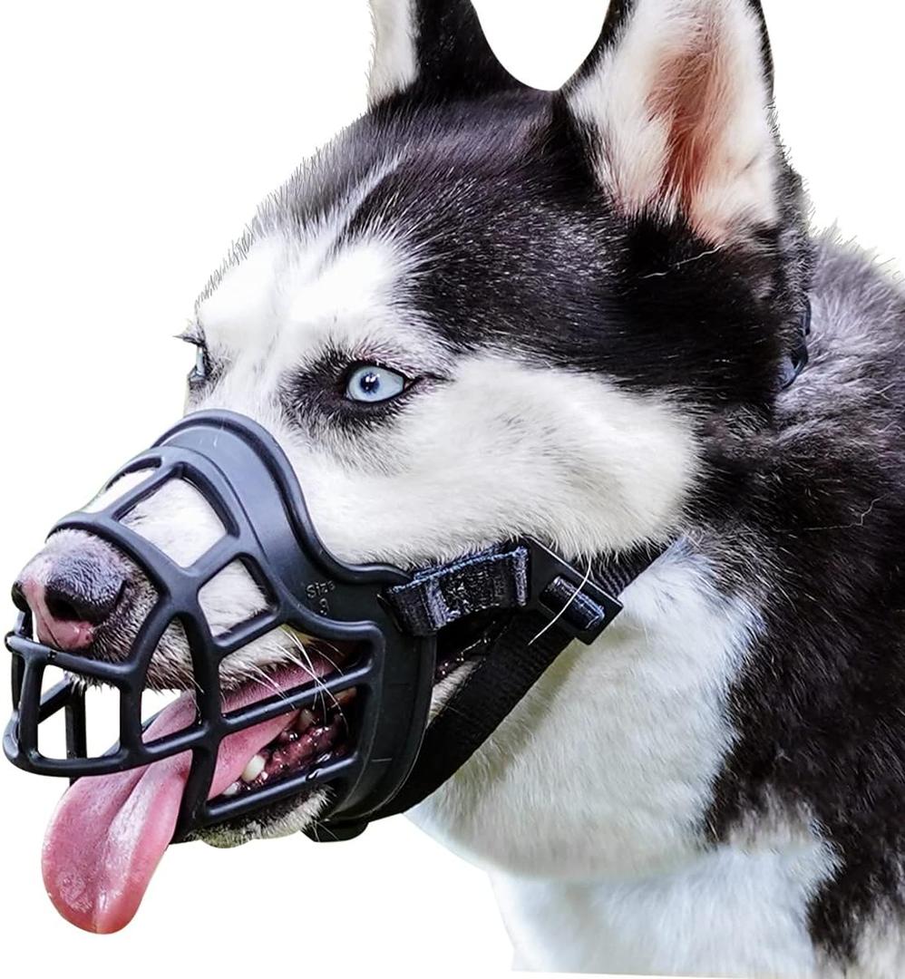BARKLESS Dog Muzzle, Basket Muzzle Anti Biting Chewing, Sturdy Lightweight Cage Mouth Cover for Small Medium Large Sized Dogs, Allows Panting Drinking, Suitable for Grooming Trimming Training (4 (Snout 11-11"), Black)