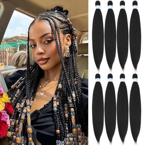 Berracy Braiding Hair Pre Stretched for Women Box Braids Synthetic Hair Extensions Texture Hot Water Setting Prestretched Braid Extension Girls Black (24inch 8Packs)