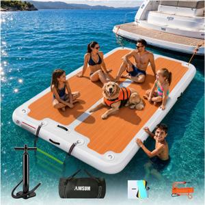 AWSUM Inflatable Floating Dock, 8ft15ft Water Platform for Water Party | Load Capacity 4501800 lbs, Non-Slip EVA Surface, Floating Island for Pool, Lake, Pond, Beach, River & Ocean Activities