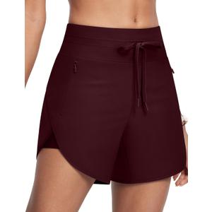 Womens 5.5" Swim Shorts High Waisted Board Shorts with Pockets Quick Dry UPF 50+ Beach Shorts with Liner, Large, Watermelon Red 