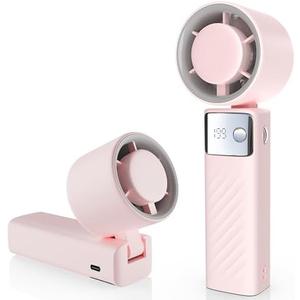 YOSHENMO Portable Handheld Turbo Fan - Foldable Mini Fan with Air Turbo Tech, 1-199 Speed Adjustment, 20H Runtime, LED Display, Battery-Powered for Indoor/Outdoor Use Nude Pink
