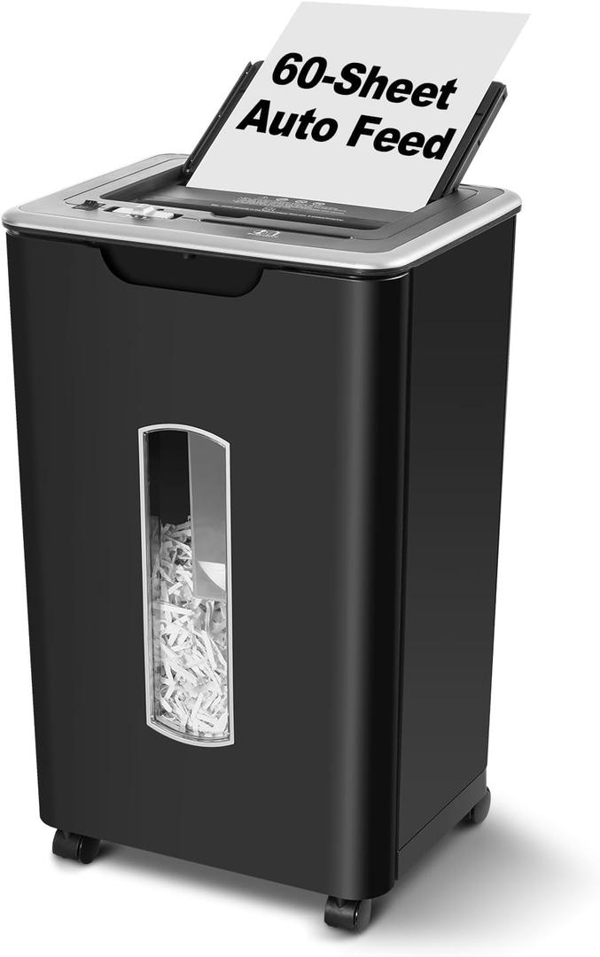 Wingwise Auto Feed Paper Shredder, 60 Sheets Cross Cut, CD/Credit Card Shredder with Anti-Jam & Dual Modes, 5.8 Gallon Bin, P-4 High Security for Home Office