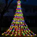 Christmas Decorations Star String Lights, 320 LEDs Outdoor Waterfall Tree Lights with 13" Topper Star, Plug in Waterproof Hanging Fairy Lights for Xmas New Year Holiday Party Yard Patio Decor (Multicolor)