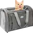 Foldable Cat Carrier Soft-Sided Pet Carrier for Small Dogs and Large Medium Cats, Airline Approved Travel Dog Carriers with Curtain, Pocket, Safety Leash and Cushion Pad, Gray